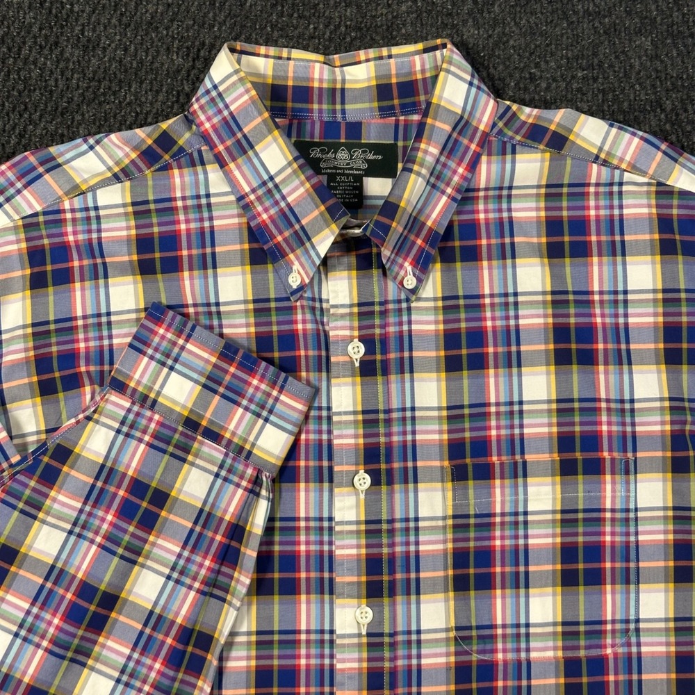 Vtg Brooks Brothers Country Club Shirt Mens XXL Plaid Egyptian Cotton USA Made